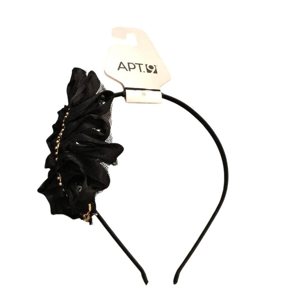 Apt.9 Black Headband Gold Beads Art Deco Hair Accessories NWT